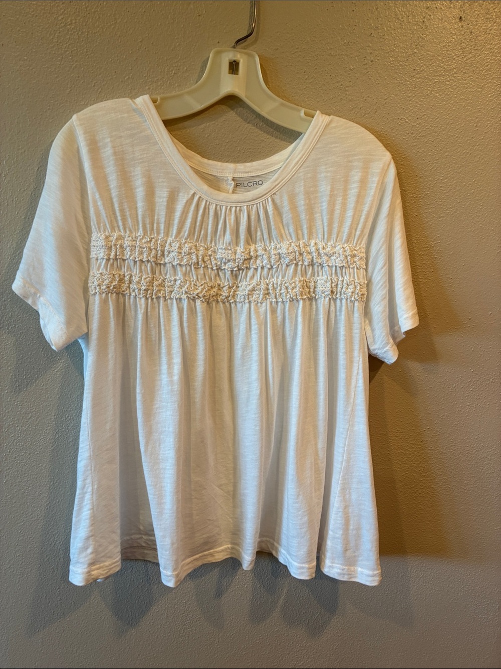 Pilcro White  Short-Sleeve Smocked Yoke Tee